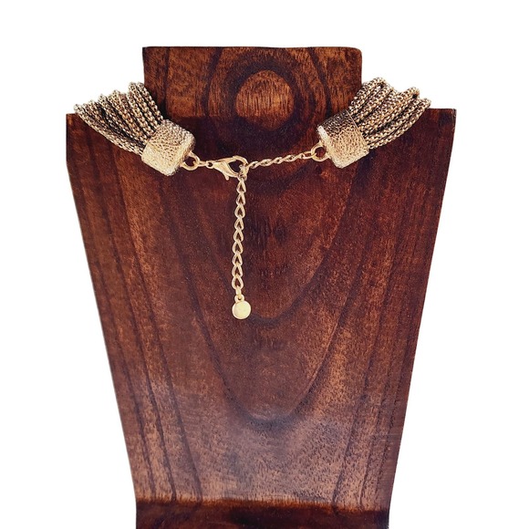 Vintage 80s Antique Gold Multistrand Beaded Statement Necklace - Picture 6 of 6